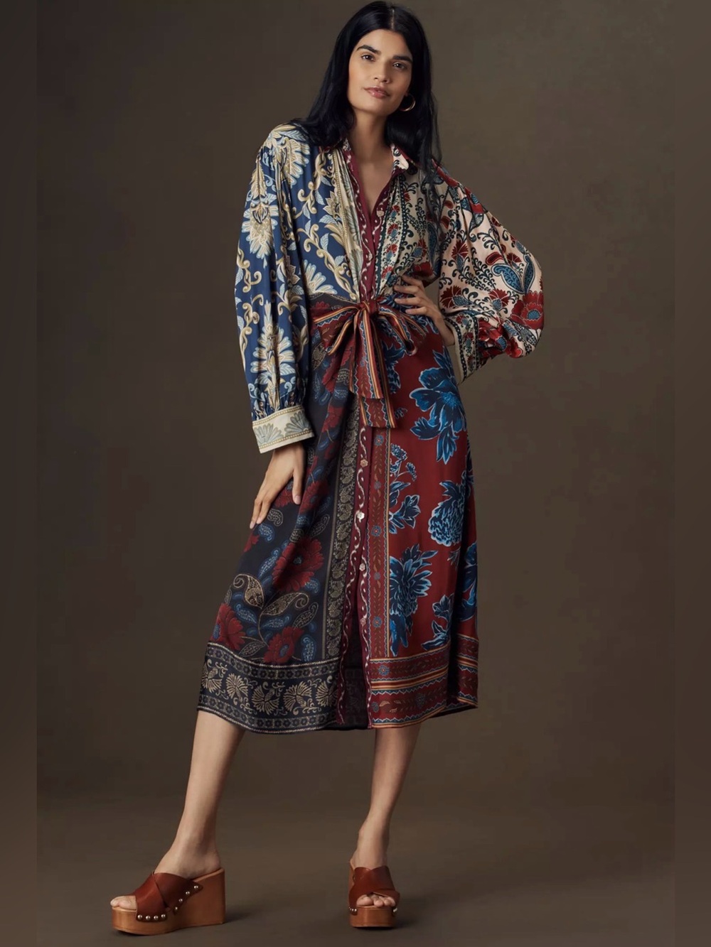 Farm Rio Anthropologie button front tie waist floral midi dress new with tags - Picture 1 of 7